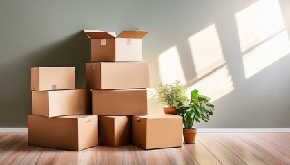 moving boxes stacked in modern room