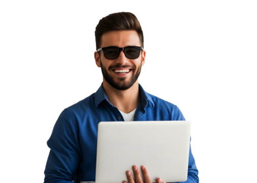 Happy Young Man with Laptop Portrait
