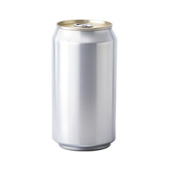 A single silver aluminum can standing upright, isolated on a transparent background