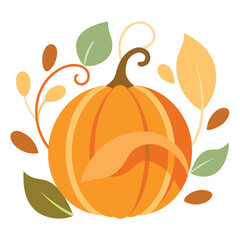 Autumnal pumpkin nestled among swirling leaves and twigs celebrating the vibrant colors of the fall season