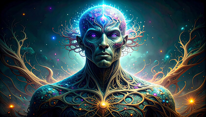 An artistic representation of artificial intelligence or a digital brain