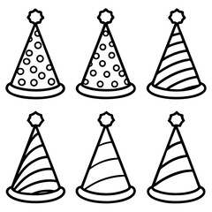 Christmas Party Hat Line Art Vector Set