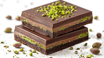 Two chocolate bars with green nuts on top