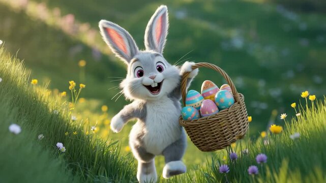 Animated easter rabbit carrying basket