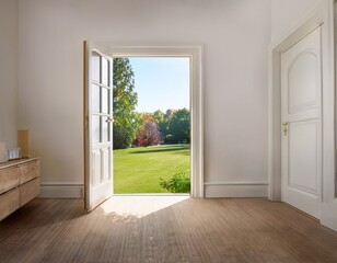 Fototapeta premium bright airy room with open door