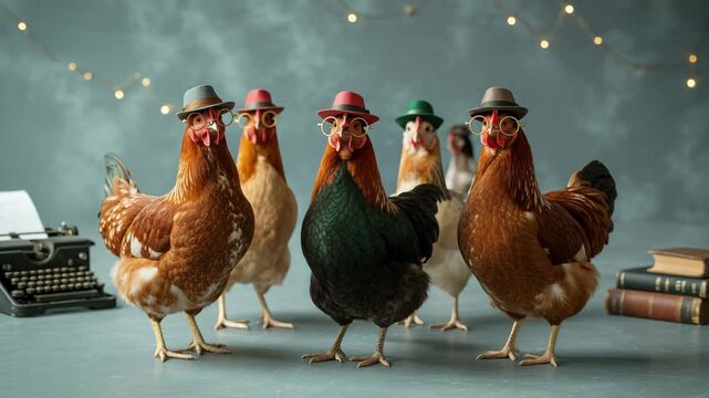 Funny chickens retro style