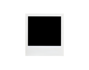 Blank white instant photo frame with a textured border and empty square for an image.