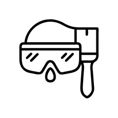 Protective goggles and paintbrush for art and DIY projects, minimalistic black line drawing