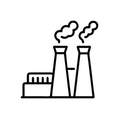 Factory with chimneys and smoke for industrial production, minimalistic black line drawing