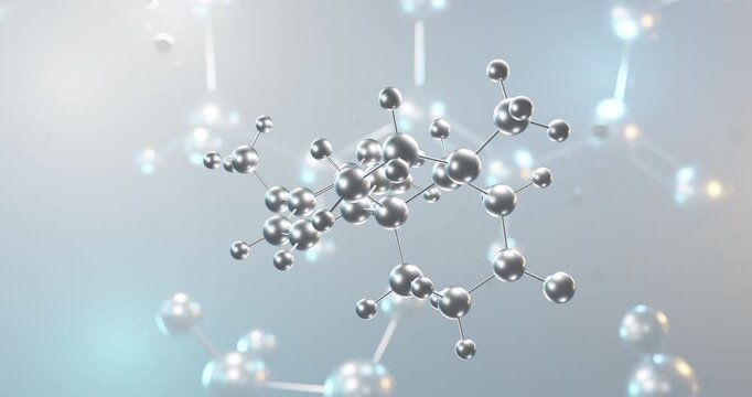 Mesembrine rotating 3d molecule, molecular structure of alkaloid seamless video
