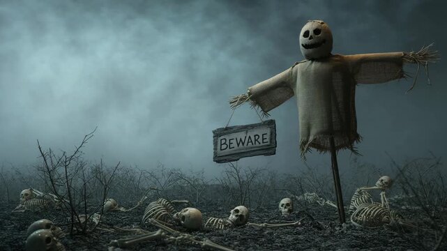 Spooky scarecrow halloween scene