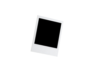 Classic white instant photo frame with a blank square picture area slightly tilted.