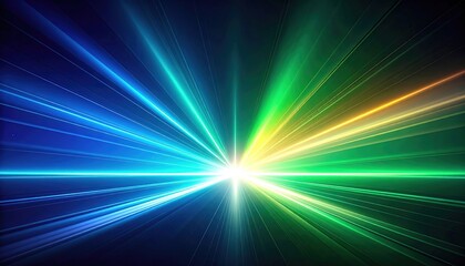 Abstract Digital Background With Bright Light Rays Emerging From The Center In Blue And Green Colors