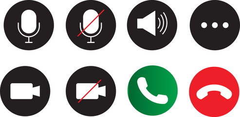 Phone calling icon vector set.Video call icons. signs for support. video chat, volume, speakerphone. Video call screen template symbol,
