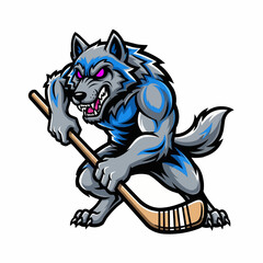 Wolf with Hockey Stick