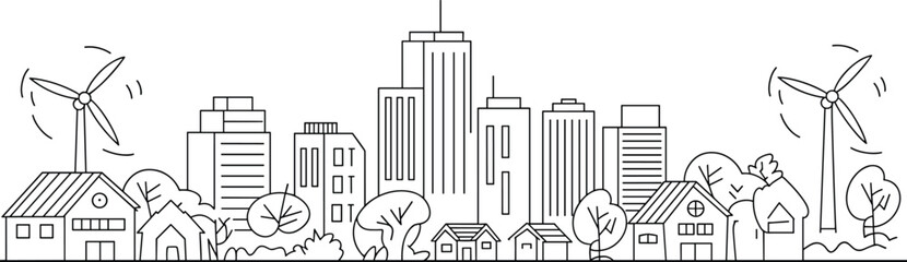 Sustainable Cityscape with Wind Turbines: Eco-Friendly Urban Design and Green Energy