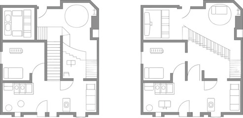Multi-Level Home Floor Plan: Efficient Layout with Stairs, Bedrooms, Living Areas, and Functional Spaces flat vector illustration