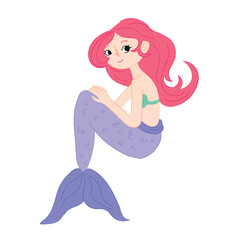 Cute Mermaid with Pink Hair – Flat Vector Illustration for Kids