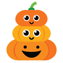 Three whimsical uniquely shaped pumpkins are playfully stacked together creating a fun and festive halloween or autumn graphic design