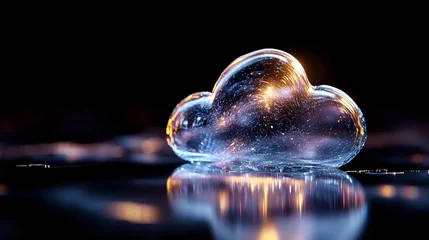 Handdoek met foto Meisjeskamer Magical glowing cloud shape with sparkles and stars reflecting on wet surface against dark background creates dreamy atmosphere and cosmic mood.  © Undersea