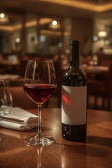 Cozy restaurant interior with warm lighting and elegant wine setting.