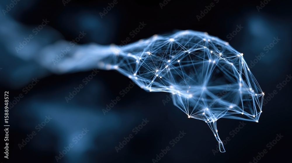 Poster d-rendered ai neural network structure illuminated on a dark digital background, symbolizing advance