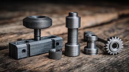 D printed tools beside traditional mechanical parts showing evolution in manufacturing