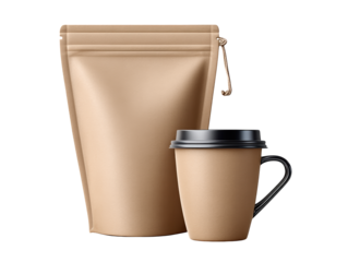 Aromatic coffee cup and bag, brewing the perfect moment of warmth flavor