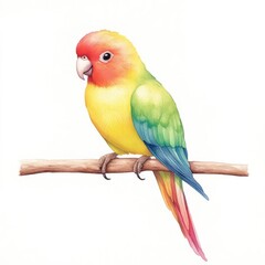 Fototapeta premium Lively watercolor painting showcasing a captivating parrot with vibrant plumage perched gracefully on a branch set against a harmonious palette of soft gradients and intricate details