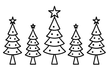 Christmas Tree Set with Star Minimal Line Art Vector
