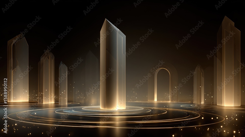 Poster abstract quantum computing backdrop with glowing gates and symbolic pathways
