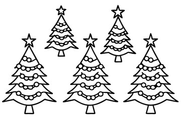 Christmas Tree Set with Star Minimal Line Art Vector