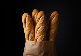 Crust & Craft Four Artisan Baguettes in Rustic Paper Bag on Black