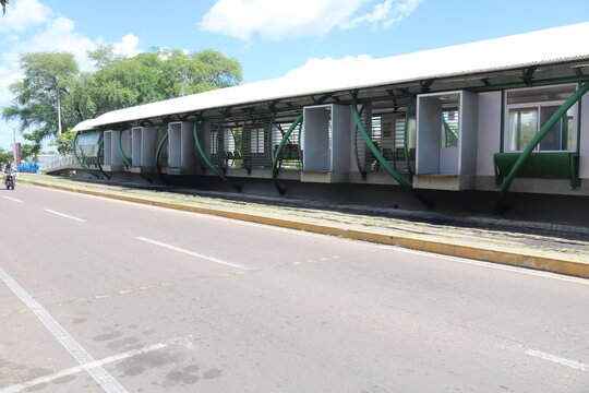 Sobral, Cear&aacute;, Brazil - April 18, 2025:Entrance of Station Jos&eacute; Euclides, part of the Sobral light rail system