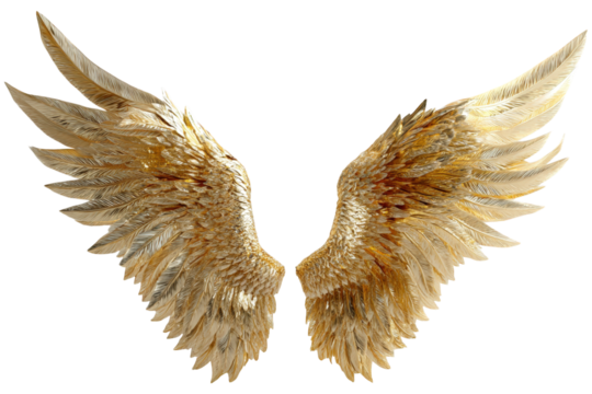 Two Golden Wings Are Displayed Against A Transparent Background Digitally Created And Ornate In Detail