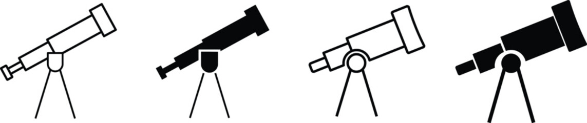 telescope icon. Thin light regular bold black telescope flat and line vector collection isolated. Telescope icon set flat style. Vector illustration
