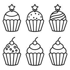 Cupcake Celebration Line Art Icon Set