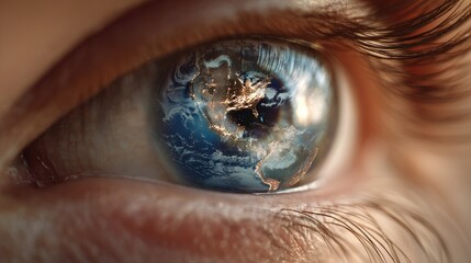 Close-up eye reflecting Earth
