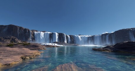 Fototapeta premium Panoramic view of waterfall in nature 360 degrees hdr landscape high definition environment