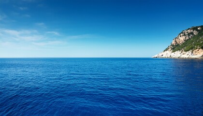 Naklejka premium mediterranean blue calm sea and horizon clear sky in italy