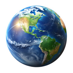 A vibrant view of the earth showcasing the continents of north and south america isolated on transparent background