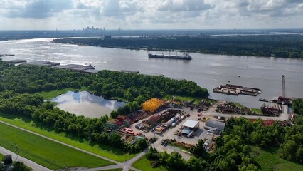 Shipping and transportation on the Mississippi River at New Orleans, Louisiana early morning...