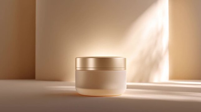 A cream cosmetic candle in a blank glass jar