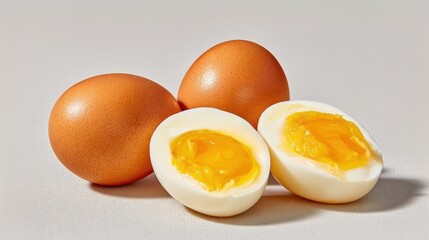 Freshly Poached Eggs with Golden Yolks and Smooth Whites on a Minimalist Background