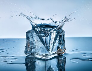 close up of bitcoin embedded in ice cube with splashing water