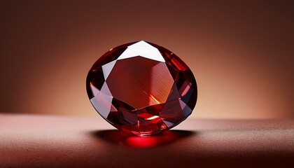 faceted garnet on a muted taupe surface rich red hues luxury crystal photography