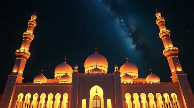 Golden Mosque Domes at Night &ndash; Mawlid al-Nabi Spiritual Celebration