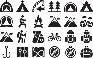 Fototapeta premium Camping and outdoor adventure icons tent fishing