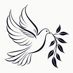 Obraz premium A dove with an olive branch in its beak, isolated on white