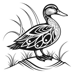 Fototapeta premium Tribal art style duck standing in grass